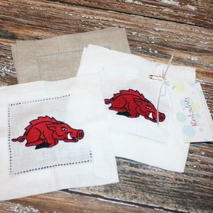 Razorback Linen Cocktail Napkins, Hog Fan Linen Cocktail Napkins, Natural Linen Gift, Holiday Gift