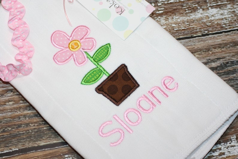 Pink Flower Burp Cloth Pink Flower Girl Baby Gift Monogram Burp Cloth Spring Burp Cloth Applique Burp Cloth Girl Burp Cloth