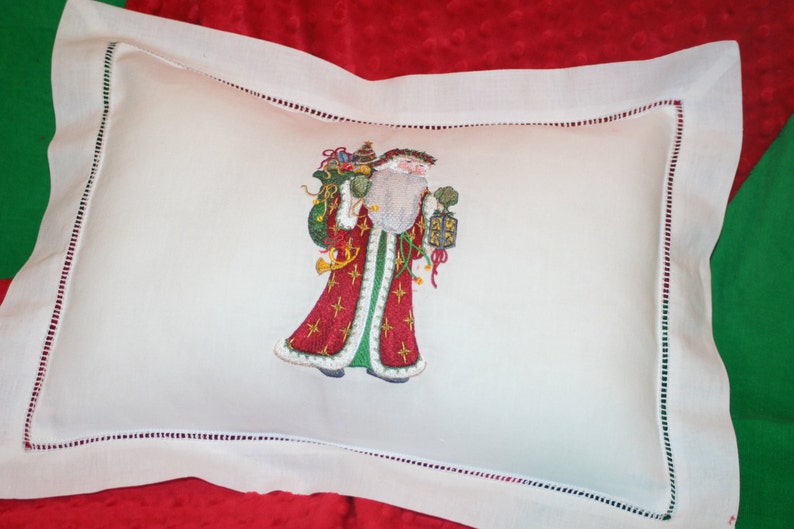 Embroidered Linen Pillow Christmas Pillow Christmas Gift Vintage Santa pillow Embroidered Santa Pillow Santa Pillow