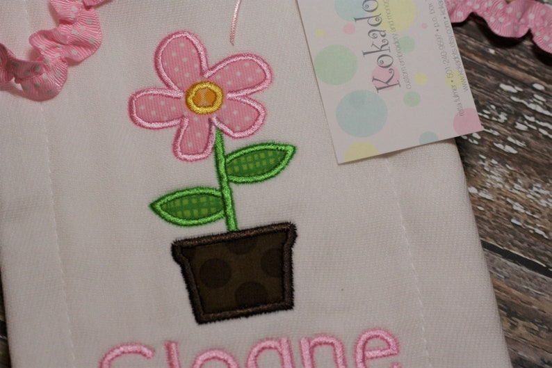 Pink Flower Burp Cloth Pink Flower Girl Baby Gift Monogram Burp Cloth Spring Burp Cloth Applique Burp Cloth Girl Burp Cloth