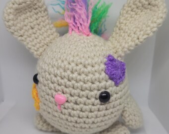 RAINBOW MOHAWK Bunny Ball Plush USA Quality Crochet Animal