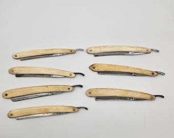 Antikes 7er Set Rasiermesser aus Knochen: Clauberg, Böker, Hellendahl, Holland Bros, Klopp, Krespach und Yankee