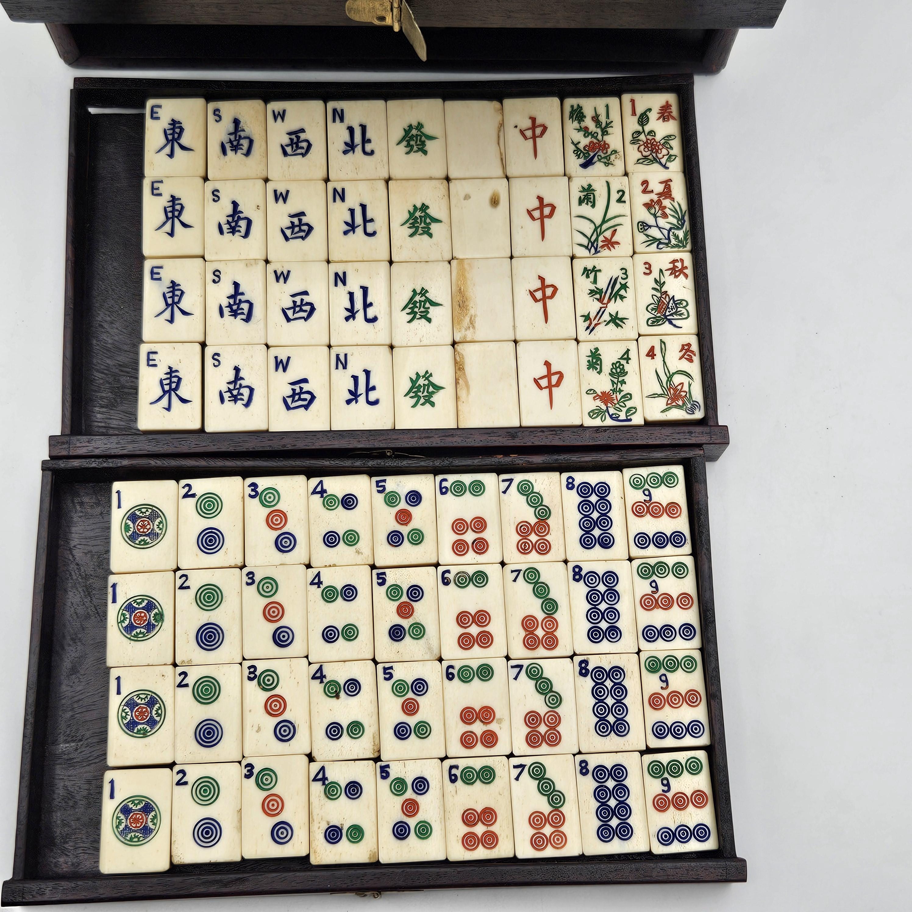 アンティーク 麻雀セット アンティークペイントのキャラクター付き 1920年代の木製麻雀