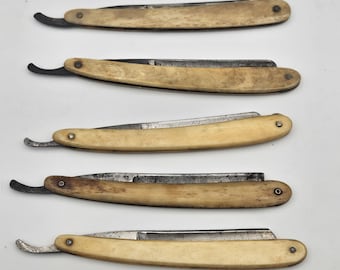 Lote de 5 navajas de afeitar antiguas de hueso: Turner, J.P. Filos, Germania y más.