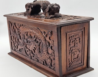 Antique Carved Mah Jongg Bone and Bamboo Game Box - 1920s, Chinese