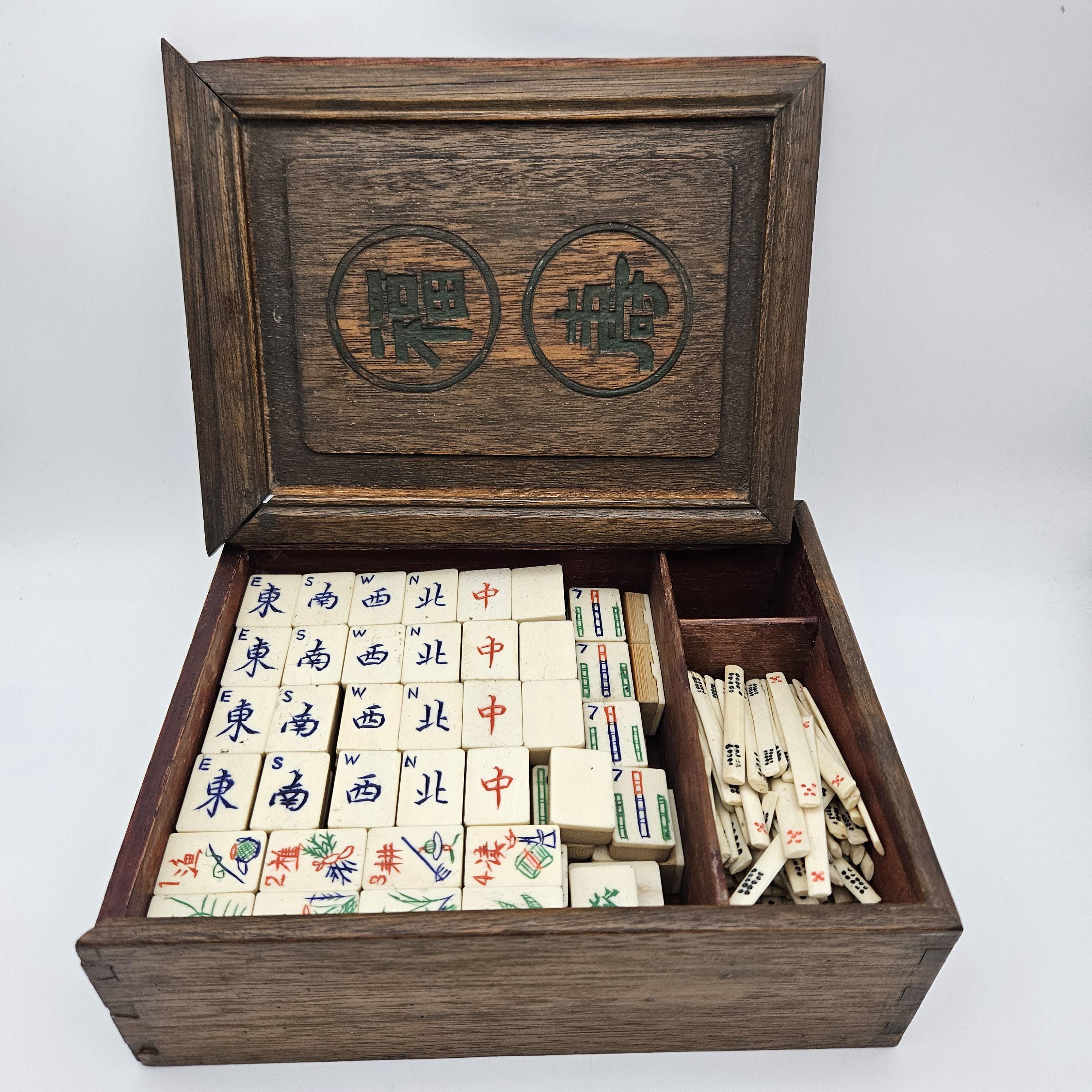 ビッグベイトセット KRK205 KLASH9 TiNY ロマンメイド NZなど Antique Dovetail Wooden Mah Jong Set From 1920s. Wooden Box