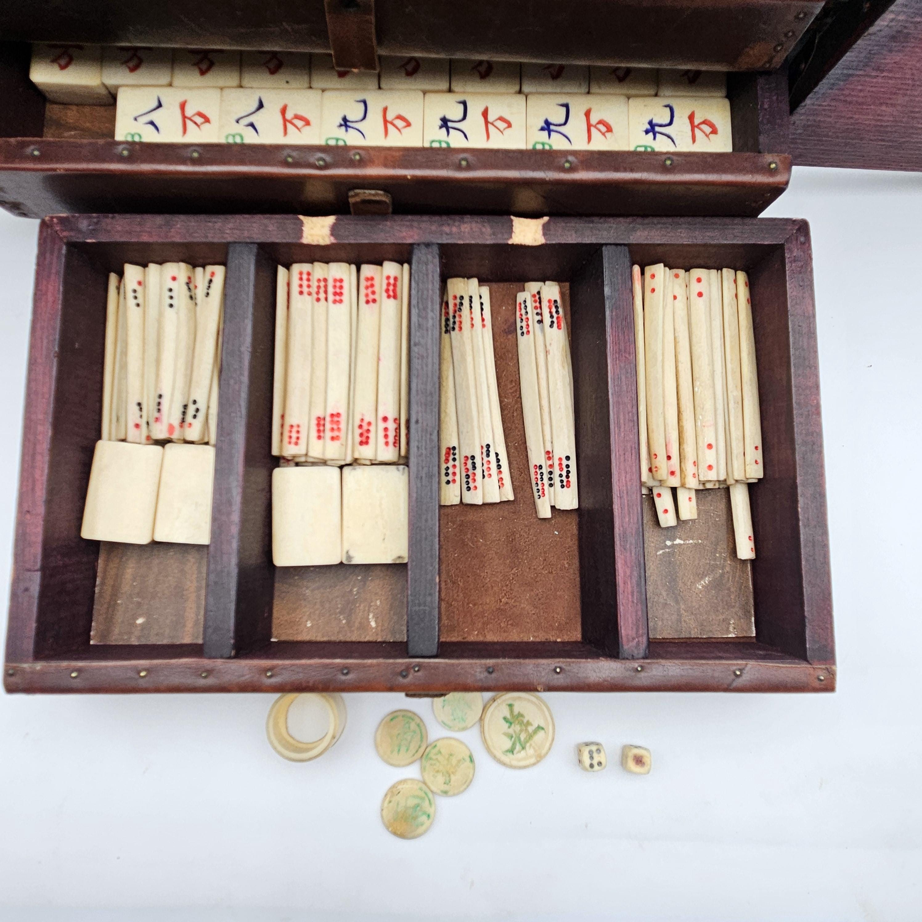 Jeu De Mah Jong Vintage 1924 – Par-A-Moont's Ma Jung – Tuiles En Bois
