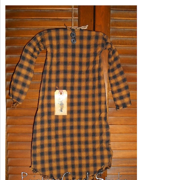 NIGHTSHIRT Black & Tan Plaid, Primitive Dress wall decor, Fall, Autumn, Grungy