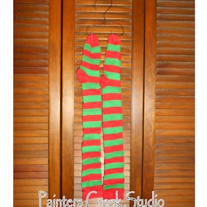 Red & Green Stripe, Grungy Primitive Socks Stockings -  Santa,Christmas