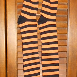 Orange & Black Stripe, Grungy Primitive Socks Stockings -  Halloween, Witch, Fall