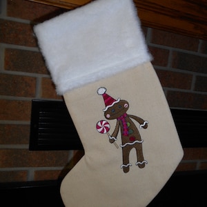 GINGERBREAD MAN Handmade Embroidered Christmas Stocking