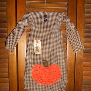 AUTUMN PUMPKIN NIGHTSHIRT, Primitive Dress Wall decor, Fall,Folk Art,Grungy