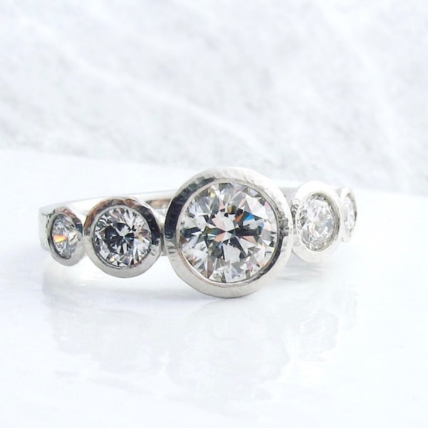 Platinum and diamond five stone ring, diamond anniversary ring, alternative engagement ring, stacking platinum and diamond rings
