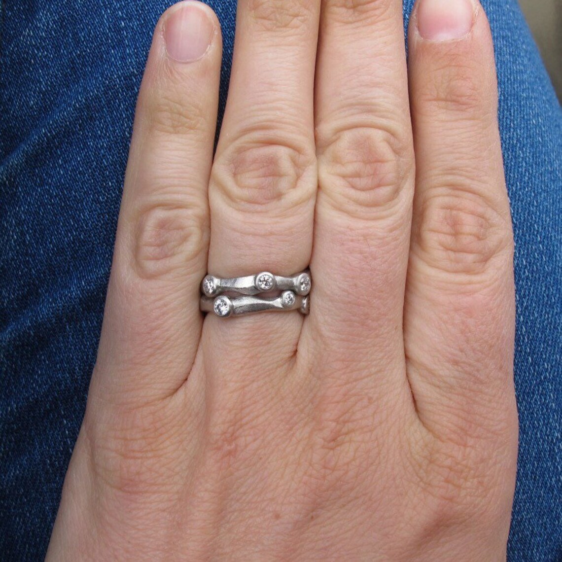 Rough Hewn Stacking Bands Asymmetrical Bezel Set Diamond Etsy