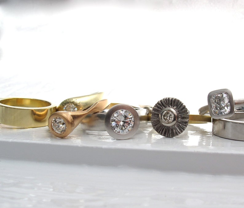 950 platinum and bezel set diamond wide band low profile engagement ring and wedding band set image 4