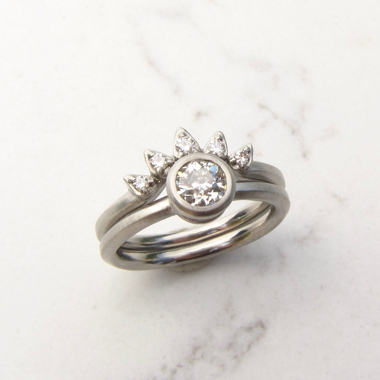 Crown wedding ring nesting diamond band in palladium or gold | Etsy