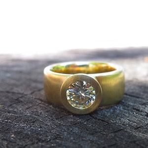 Sunken Treasure Ring, 18kt yellow gold wide engagement ring, wide wedding ring,  low profile ring, alternative engagement ring