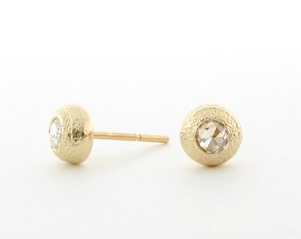 Organic textured gold and rose cut diamond studs