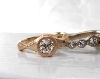 Sail Ring antique style engagement ring, bezel set 18kt peach or rose gold engagement ring