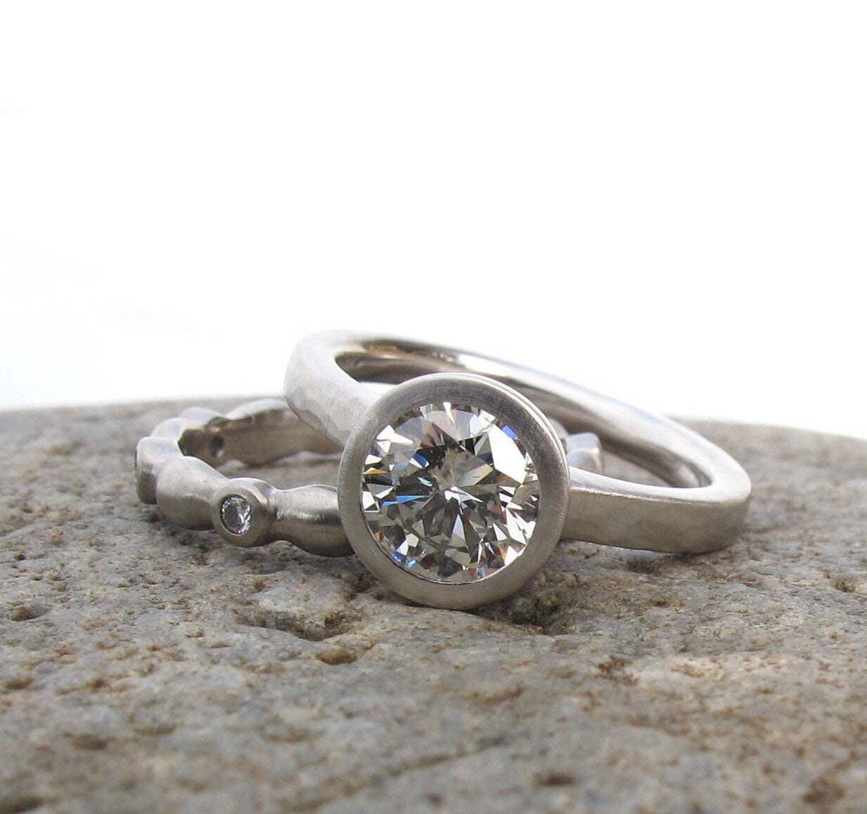 Bezel Set Diamond Engagement Ring Low Profile Engagement Ring Etsy Canada