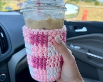 Iced Coffee Sleeve | Handmade | Crochet Drink Cozy | Checkered and Gingham