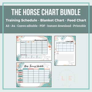 Bundle Ultimate Horse Chart. Programme d'entraînement, tableau d'alimentation et programme de couverture pour des soins complets du cheval. Entraînement des chevaux. Cadeau pour cavalier