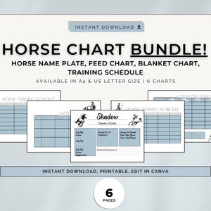 Pferdekarten-Bundle, Boxenkarten, Pferdenamenschild, Deckenplan, Futterkarte, Pferdetraining, Pferdevorlage, komplette Pferdepflege