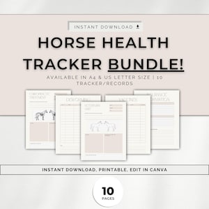 Pacote Horse Health Tracker. Saúde e bem-estar equino. Registros de saúde. Planejador de cavalos. Tamanho A4 e US Letter. Presente para o dono do cavalo.