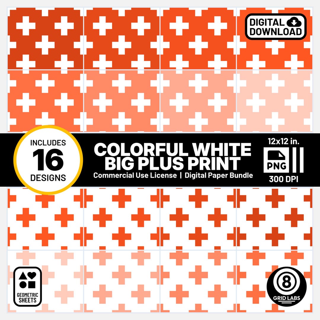 Bright Red Orange Big Plus Print Digital Paper 16 Pack Palette CR7A ...