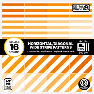 Bright Orange Diagonal Stripe Geometric Digital Papers 16 Tints Shades Pack Palette HFTI Style Commercial Use Orange Seamless Pattern PNG