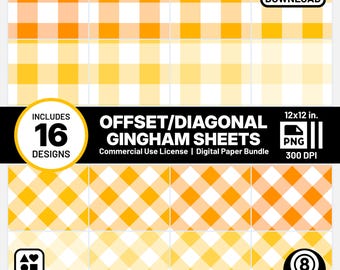 Bright Amber Yellow Gingham Pattern Digital Papers Scrapbook Printable Plaid Backgrounds QMPL Style