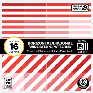 Bright Red Diagonal Stripe Geometric Digital Papers 16 Tint Shade Pack Palette MXZ8 Style Commercial Use Red and White Seamless Pattern PNG