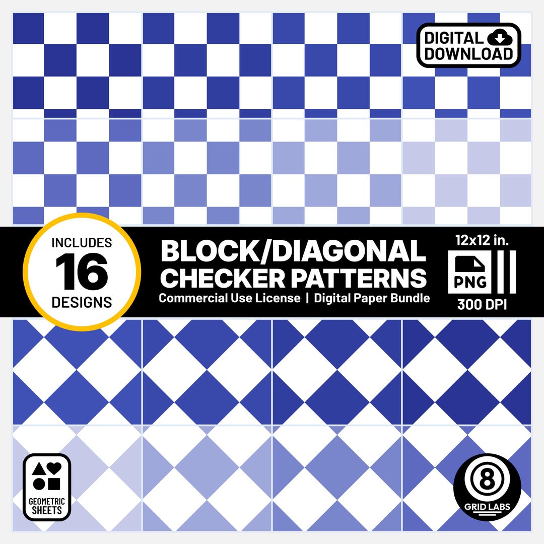 Dark Blue Checker Geometric 16 Digital Papers Pattern Pack Palette Y5SZ ...