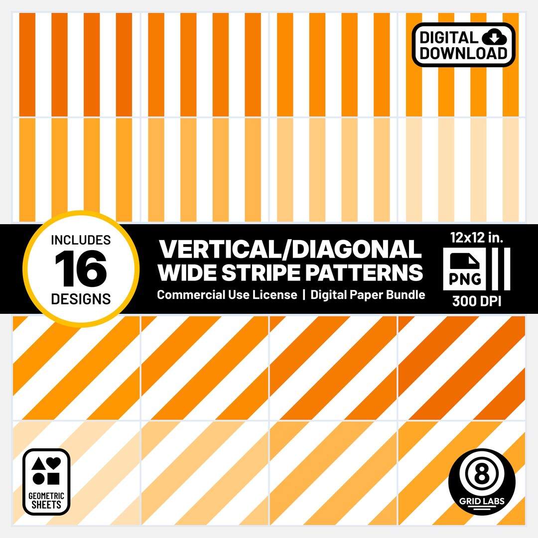 Bright Orange Vertical Diagonal Stripe Digital Papers 16 Pattern Pack ...