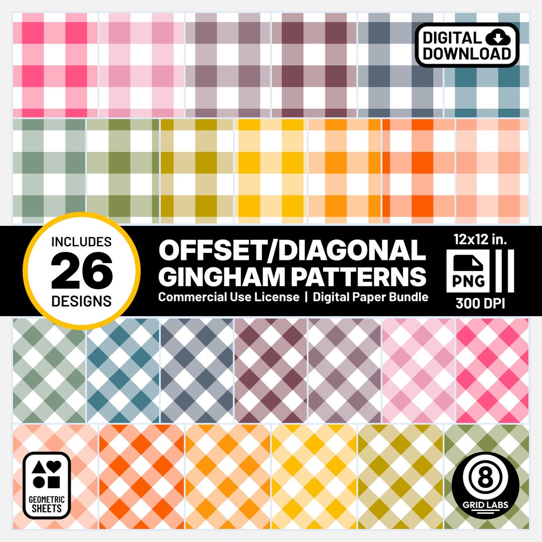 Retro Rainbow Small Gingham Plaid Pattern Digital Paper Bundle Seamless ...