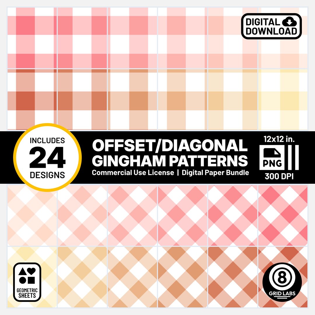 Peach Gingham Diagonal Digital Papers Plaid Scrapbook Backgrounds Pink ...
