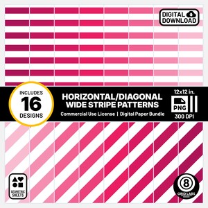 Bright Pink Diagonal Stripe Geometric Digital Papers Palette KPA3 Style Seamless PNG Set