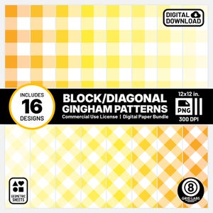 Yellow Gingham Digital Papers Geometric Pattern Pack Palette W4QK Style
