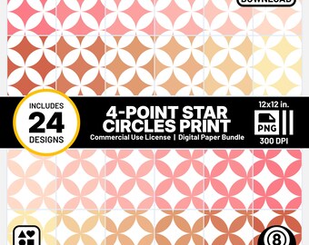 Peach Star Circles Pattern Digital Papers Peachy Pink Stars Design Seamless PNGs A90D Style