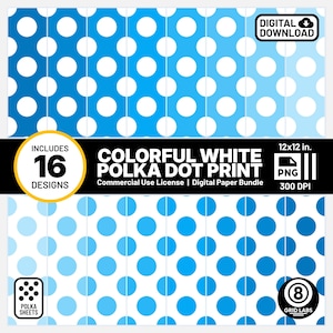 Polka Dot Patterns Light Blue Digital Papers Bright White Background Seamless PNGs 8N4H