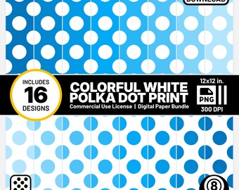 Polka Dot Patterns Light Blue Digital Papers Bright White Background Seamless PNGs 8N4H