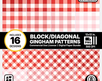 Bright Red Gingham Digital Papers Bright Background Small Plaid Patterns Scrapbook Printable MXZ8