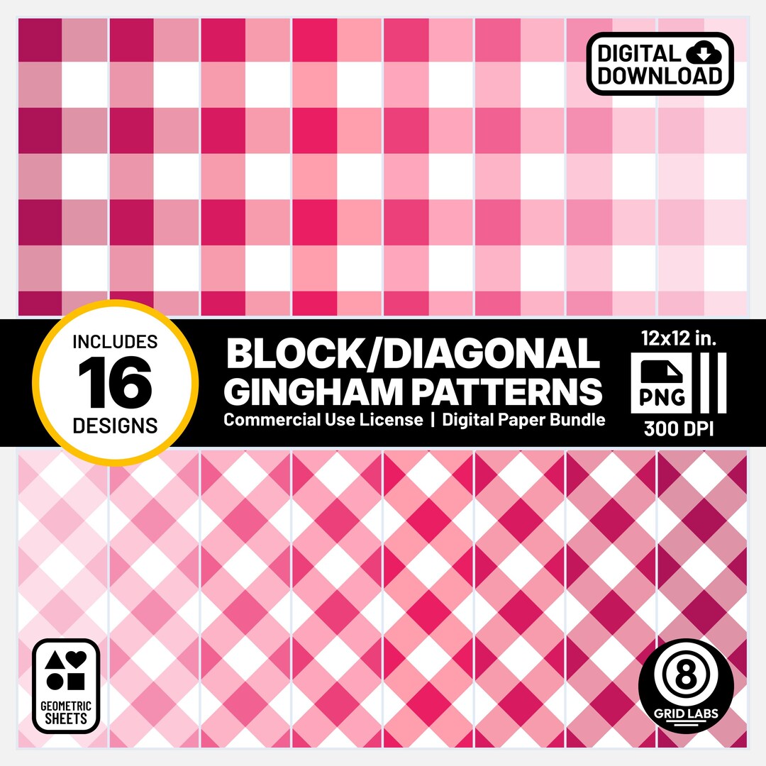 Pink Gingham Digital Paper Seamless Plaid Commercial Use PNG Pattern ...