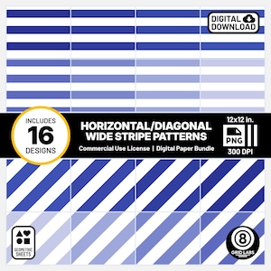 Bright Dark Blue Diagonal Stripe Digital Papers 16 Pattern Pack Palette Y5SZ Style Commercial Use Blue Stripes Seamless PNG Pattern Bundle