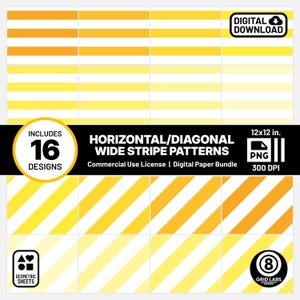 Yellow Stripe Digital Paper Pattern Seamless PNG Bundle Bright White Stripes W4QK