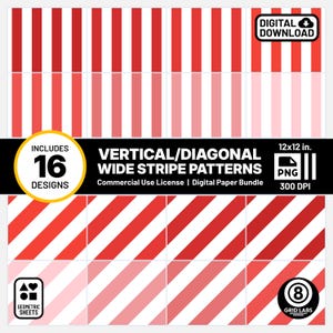 Bright Red Diagonal Stripes Variety Red Digital Papers 16 Pattern Pack Palette MXZ8 Style Commercial Use Red Seamless PNG Pattern Bundle