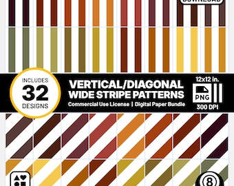 Fall Stripes Digital Paper Autumn Striped Pattern White Background Scrapbook Printable PNGs 2OGZ