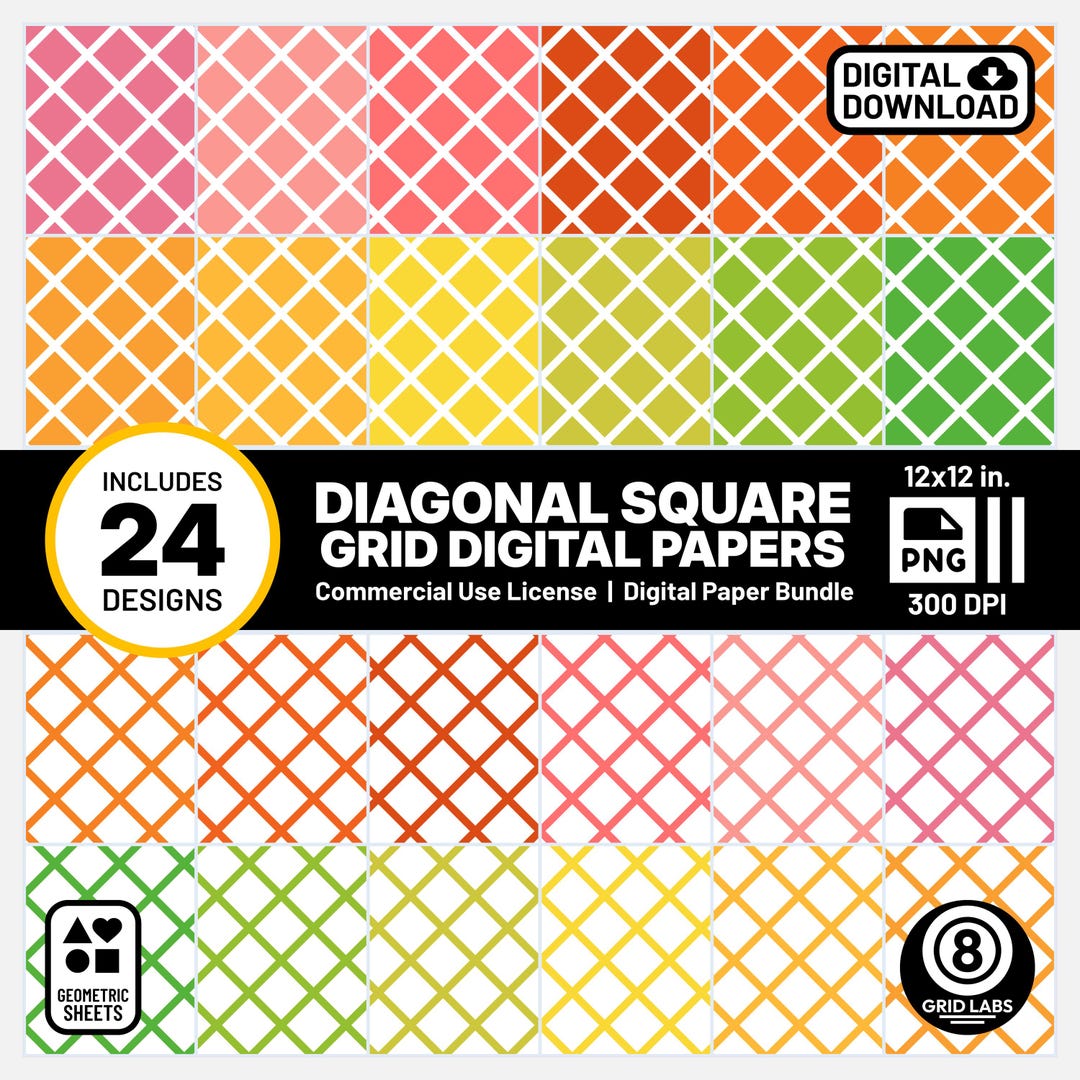Citrus Diagonal Grid Lines Digital Papers Square Lattice Lemon Lime PNG ...