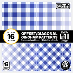 Dark Blue Gingham Digital Papers Diagonal Geometric Bright White Printable Backgrounds Y5SZ