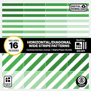 Bright Green Stripes Pattern Digital Papers 16 Sheet Variety Pack Palette EGYS Style Commercial Use Pattern Bundle Seamless PNG Sheets Set